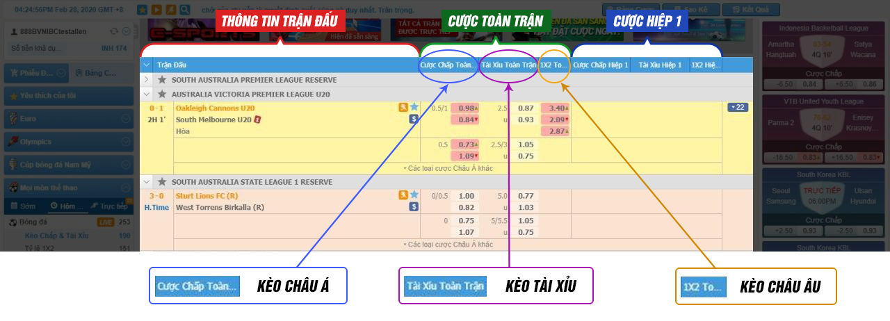 Giao diện kèo Tài Xỉu 888b.com