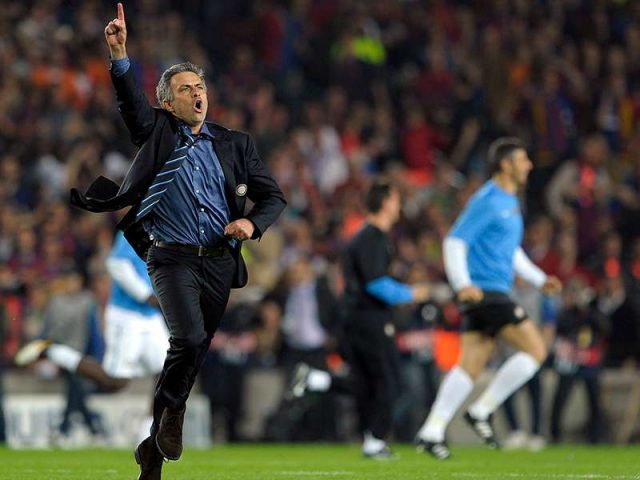 Mourinho Celebra El Pase Del Inter A La Final De La Champions League En El 2010 Tras Derrotar Al Barcelona En Las Semifinales De La Champions League Con Un Global De 3 2 Archivo Efe Afp